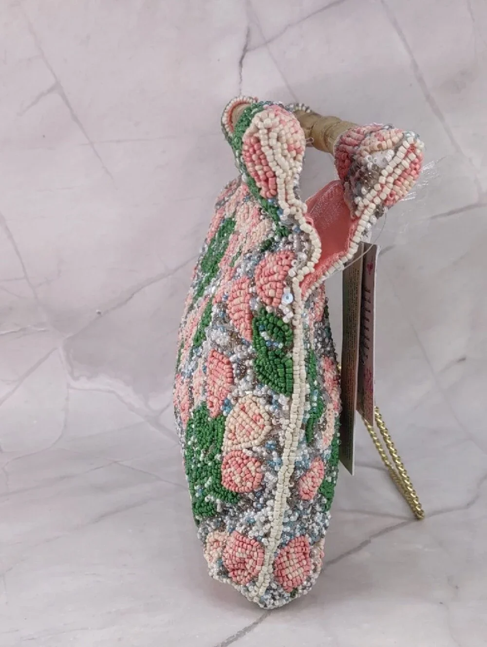Beaded Floral Top Handle Bag
